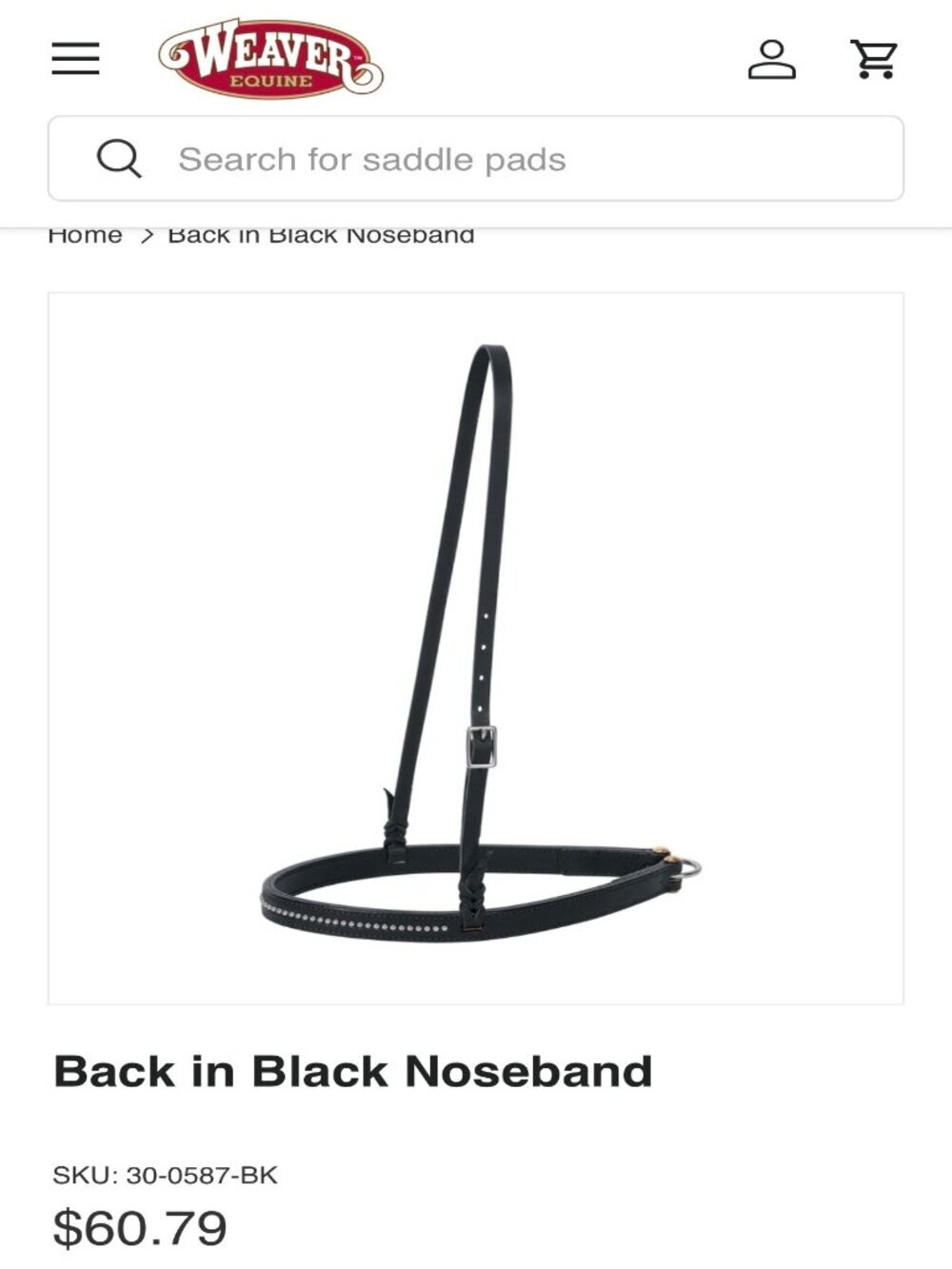 NWT Weaver Equine Back In Black Noseband Premium English Bridle Leather